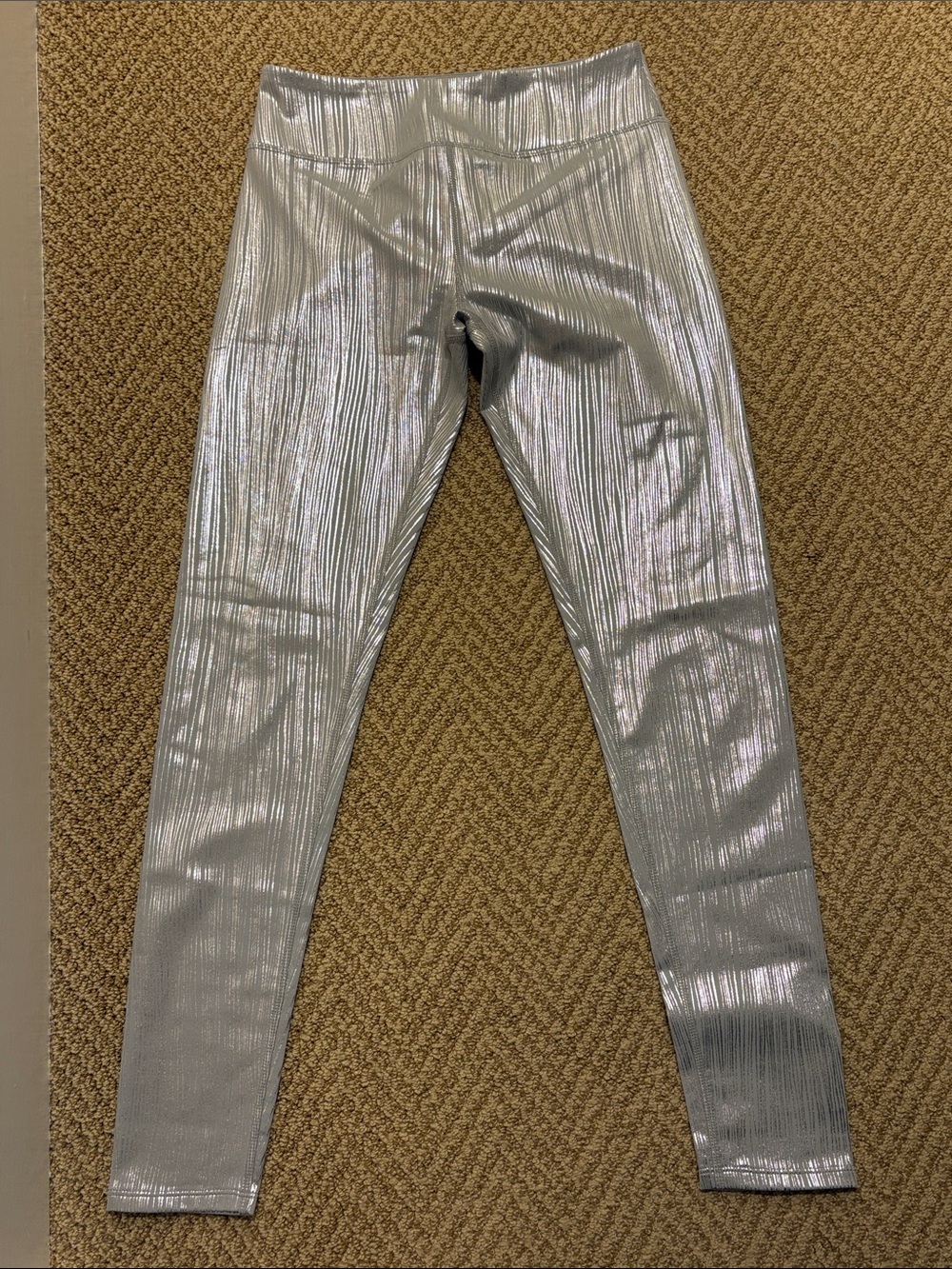 Zella Girls Silver Metallic Ribbed Leggings